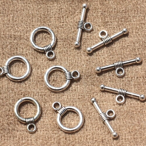20pc - apprets fermoirs t toggle métal argenté qualité rond cercle 15x11mm - 4558550007599