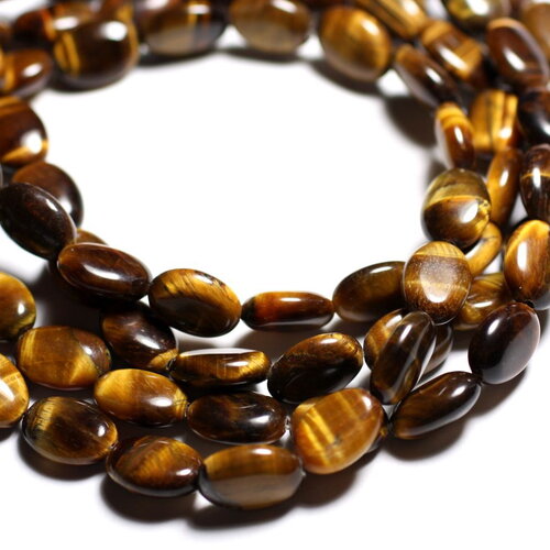 2pc - perles pierre oeil de tigre ovales 14x10mm marron doré bronze noir reflets - 4558550015044