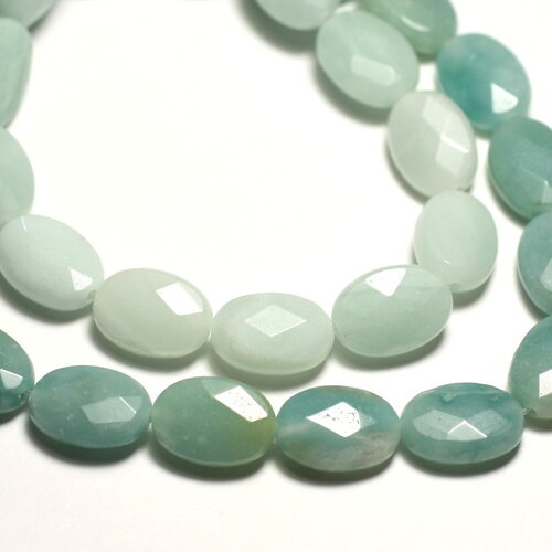 2pc - perles pierre amazonite ovales facettés 14x10mm bleu vert turquoise blanc - 8741140019539