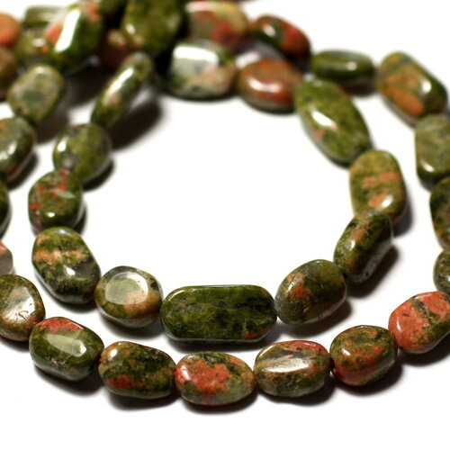 Fil 34cm 25-31pc environ - perles pierre unakite olives ovales 8-15mm vert rose rouge