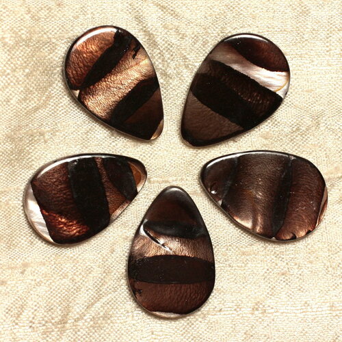 4pc - perles coquillage nacre gouttes larmes 30x20mm marron beige blanc irisé - 4558550031914