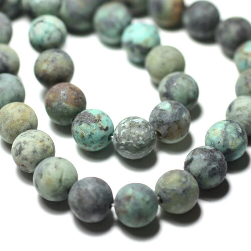 Fil 39cm 63pc environ - perles pierre turquoise afrique naturelle boules 6mm bleu vert mat sablé givré