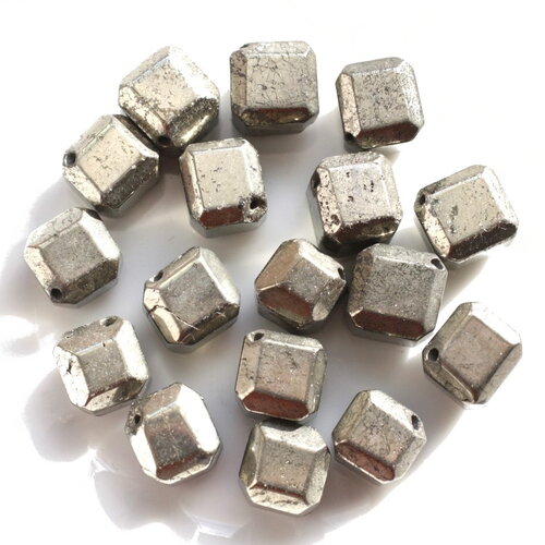 2pc - perles pierre pyrite cubes facettes 10mm métal gris or doré - 4558550038340