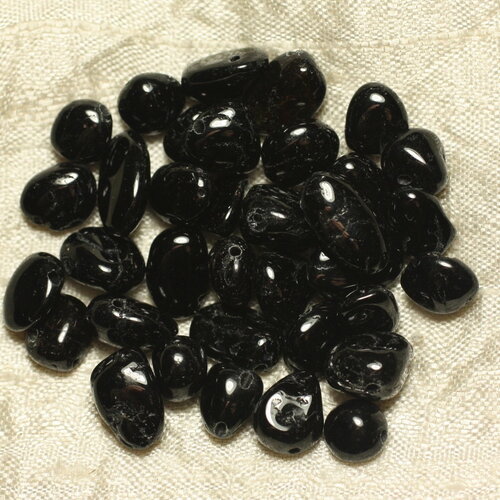 10pc - perles pierre tourmaline rocailles chips gouttes nuggets ovales 7-15mm noir - 4558550023766