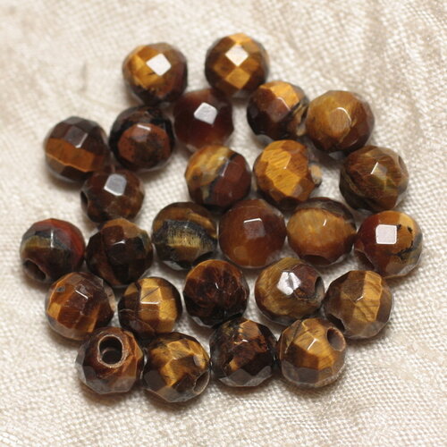 2pc - perles pierre perçage 2.5mm oeil tigre boules facettées 8mm marron doré noir reflets n1 - 4558550027061
