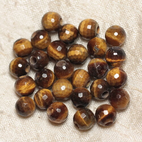 2pc - perles pierre perçage 2.5mm oeil tigre boules facettées 8mm marron doré noir reflets n2 - 4558550027252