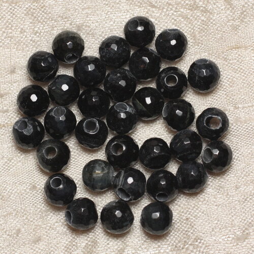 2pc - perles pierre perçage 2.5mm oeil tigre faucon boules facettées 8mm noir bleu reflets - 4558550026866