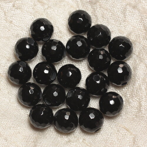2pc - perles pierre perçage 2.5mm onyx noir boules facettées 10mm n2 - 4558550024893