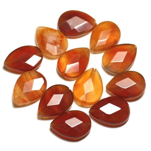 2pc - perles pierre cornaline gouttes facettées 18x13mm blanc jaune orange rouge - 8741140019645