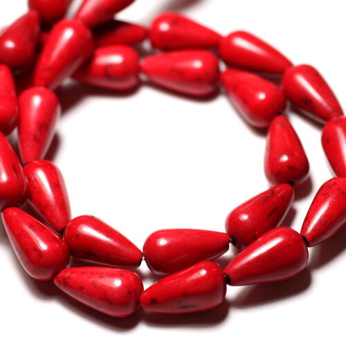 10pc - perles pierre turquoise synthèse gouttes 14x8mm rouge - 8741140009424