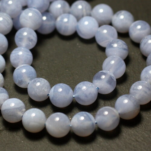 Fil 39cm 120pc environ - perles pierre calcédoine boules 3mm bleu clair blanc