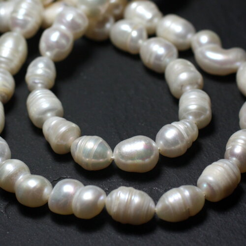 10pc - perles culture eau douce ovales olives 6-8mm blanc irisé