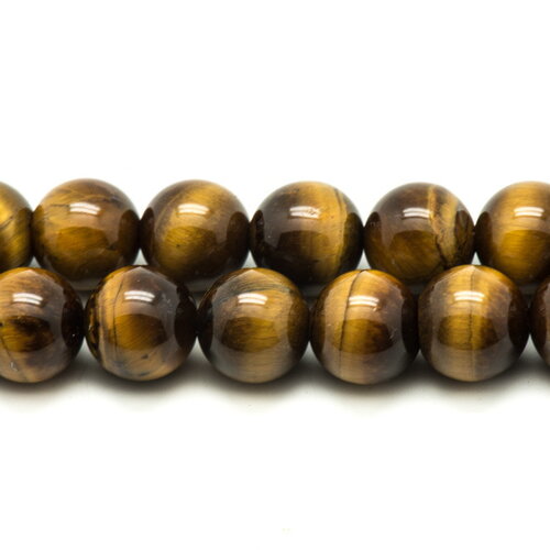 Fil 39cm 63pc environ - perles pierre oeil de tigre boules 6mm marron doré bronze noir reflets