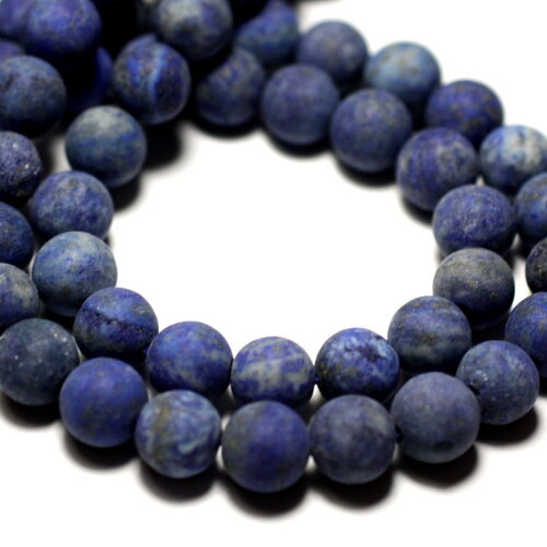 Fil 39cm 62pc environ - perles pierre lapis lazuli boules 6mm bleu nuit roi doré mat sablé givré