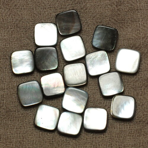 Fil 39cm 32pc environ - perles coquillage nacre naturelle carrés 12mm blanc gris noir irisé
