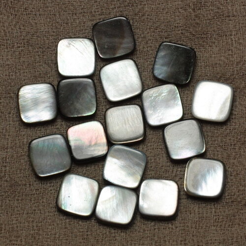 4pc - perles coquillage nacre naturelle carrés 12mm blanc gris noir irisé - 4558550033550