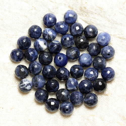 10pc - perles pierre sodalite boules facettées 6mm bleu noir blanc - 4558550037824