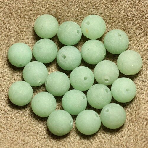 6pc - perles pierre aventurine boules 10mm vert clair mat sablé givré - 4558550011398