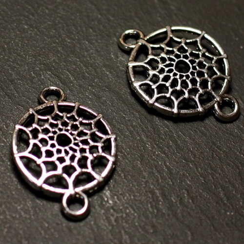 6pc - apprets connecteurs perles pendentifs boucles oreilles dream catcher attrape reves 33mm métal argenté - 8741140021150