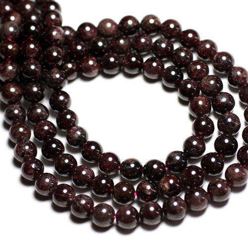 Fil 39cm 50pc environ - perles pierre grenat boules 7-8mm rouge bordeaux noir