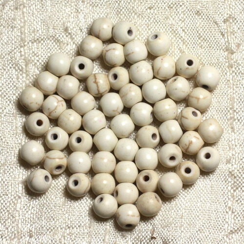 40pc - perles pierre turquoise synthèse boules 6mm blanc crème beige - 4558550029263