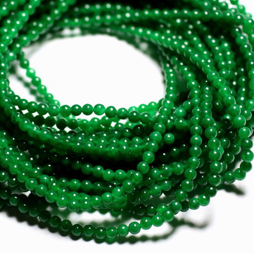 Fil 39cm 92pc environ - perles pierre jade boules 4mm vert empire emeraude