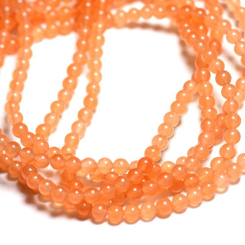 Fil 39cm 90pc environ - perles pierre jade boules 4mm orange clair