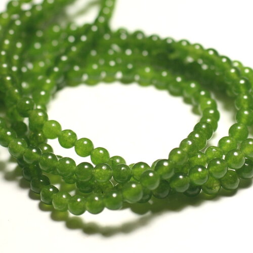 Fil 39cm 92pc env - perles pierre jade boules 4mm vert olive clair transparent
