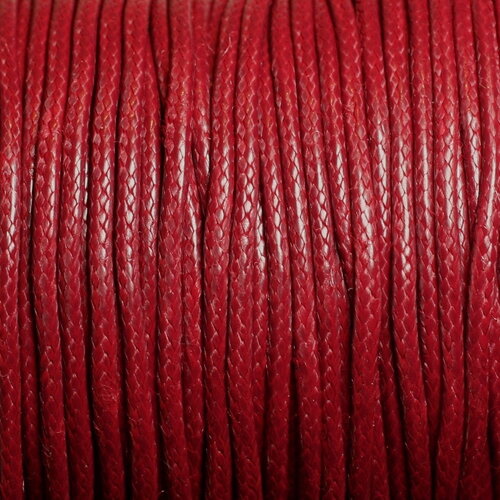 5 mètres - fil corde cordon coton ciré enduit rond 2mm rouge bordeaux - 4558550101761