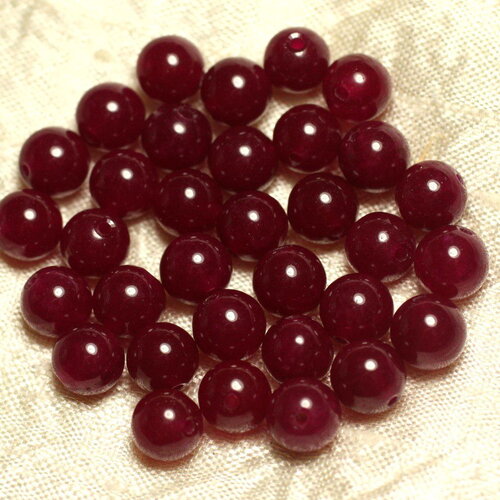 Fil 39cm 48pc environ - perles pierre jade boules 8mm rose rouge framboise