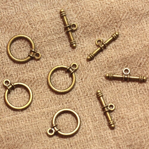 100pc - fermoirs toggle t métal bronze qualité rond 13mm   4558550019066