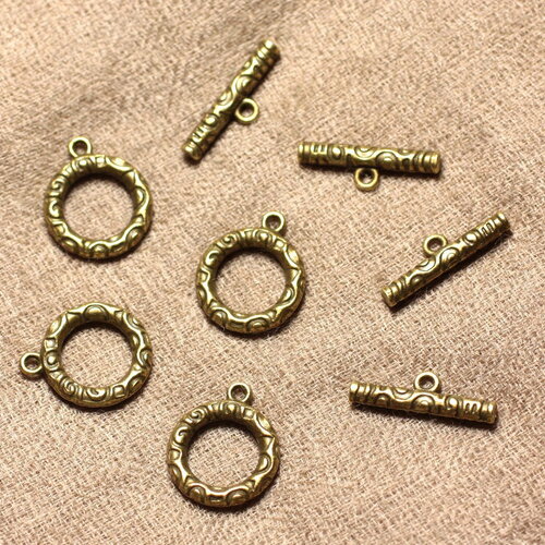 5pc - apprets fermoirs toggle t métal bronze ronds cercles 17mm