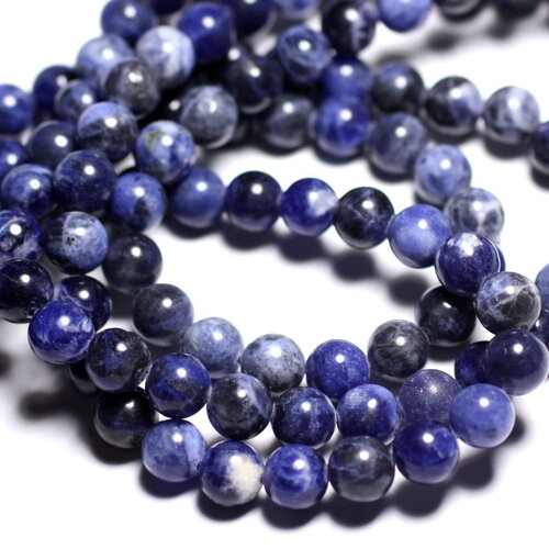 Fil 39cm 63pc environ - perles pierre sodalite boules 6mm bleu noir blanc