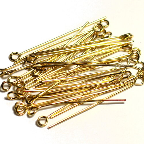 100pc environ - apprets tiges clous métal doré 35mm tete oeil boucle - 8741140015074