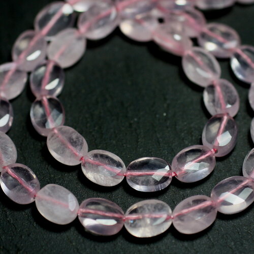 Fil 39cm 48pc environ - perles pierre quartz rose ovales facettés 8x6mm rose clair transparent