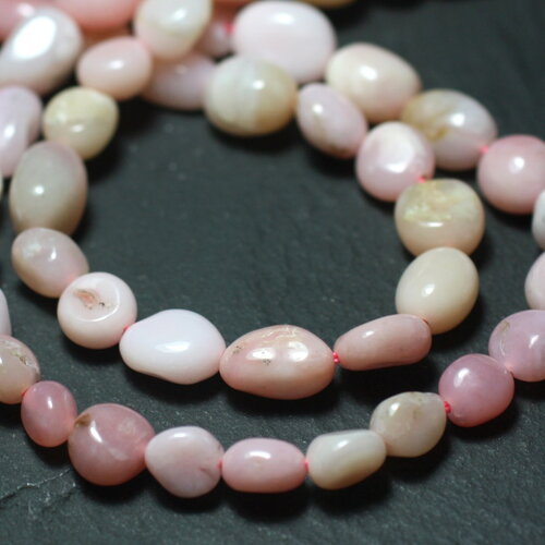 10pc - perles pierre opale olives ovales 6-11mm rose clair blanc