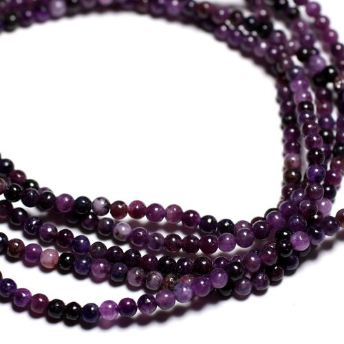Fil 39cm 95pc environ - perles pierre lépidolite boules 4mm violet mauve
