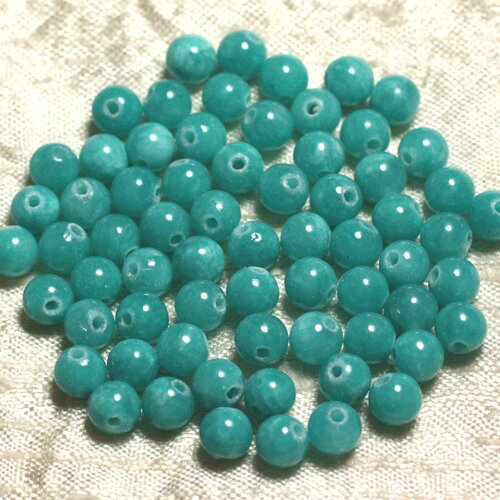 Fil 39cm 65pc environ - perles pierre jade boules 6mm bleu turquoise