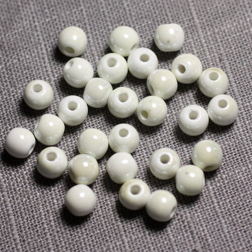 100pc - perles céramique porcelaine boules 6mm blanc irisé