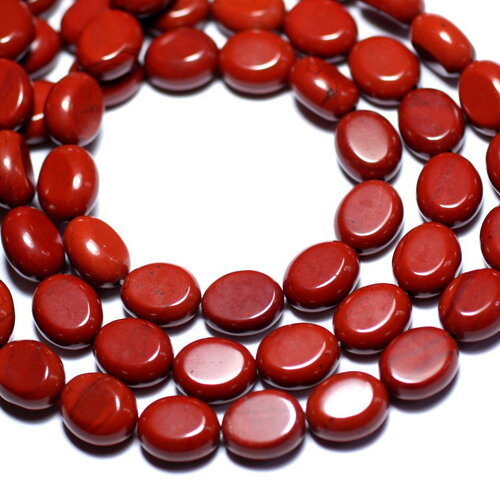 Fil 39cm 39pc environ - perles pierre jaspe rouge ovales 10x8mm rouge marron brique
