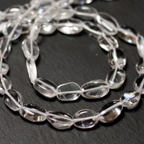 Fil 33cm 34pc environ - perles pierre cristal de roche quartz olives ovales 7-10mm blanc transparent