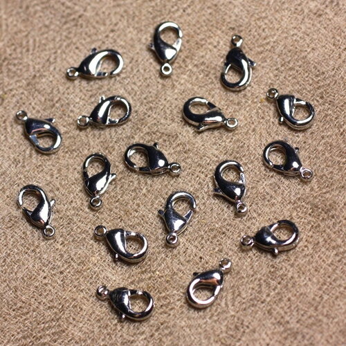 10pc - apprets fermoirs mousquetons métal argenté rhodium 12x7mm - 4558550023995