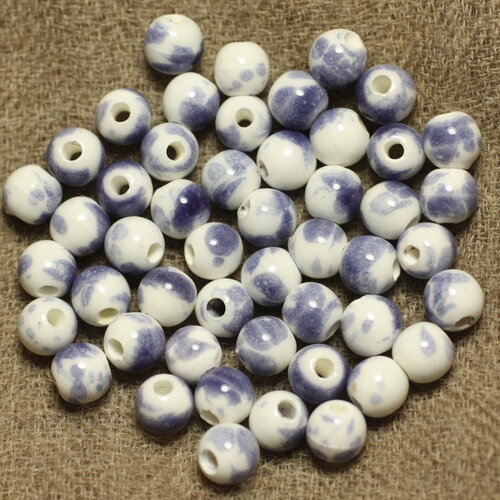 10pc - perles céramique porcelaine boules 6mm blanc bleu lavande - 4558550023667