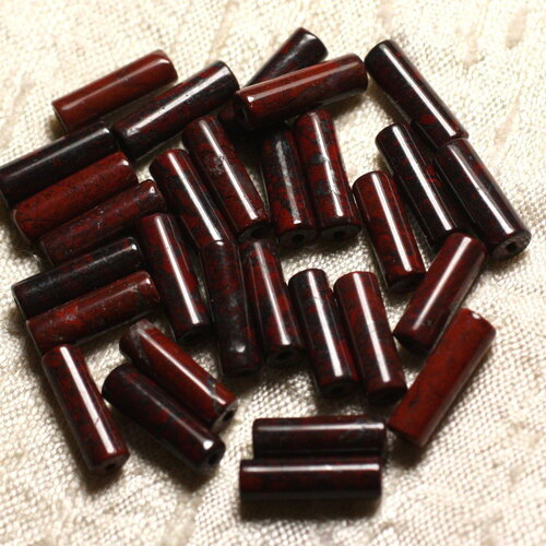 5pc - perles pierre jaspe poppy breschia tubes cylindres 13x4mm rouge marron noir bordeaux - 4558550010810
