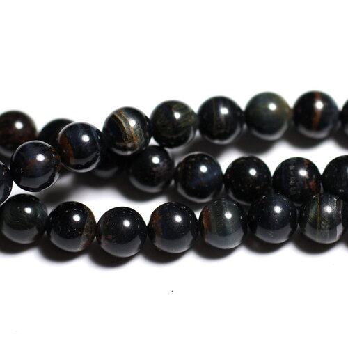 10pc - perles pierre oeil de faucon tigre boules 6mm noir bleu reflets - 4558550089496