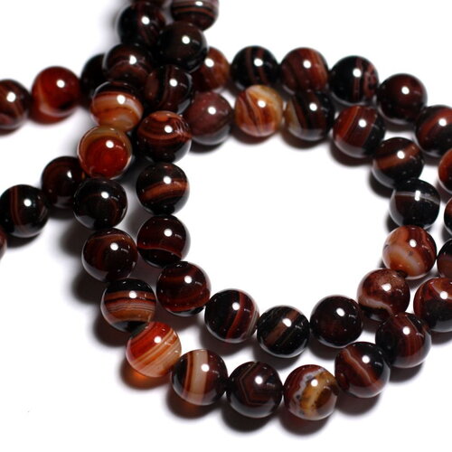 4pc - perles pierre agate boules 12mm rouge marron noir - 8741140000582