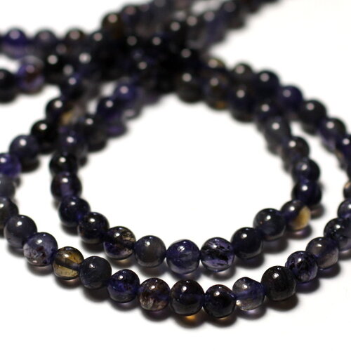 20pc - perles pierre iolite cordiérite boules 4mm bleu gris indigo - 8741140011465