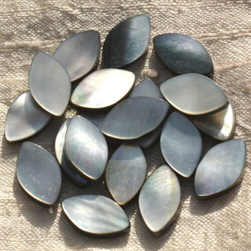 2pc - perles coquillage nacre marquise ovale navette 17x10mm blanc gris noir reflets irisés - 4558550015853