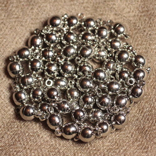 50pc - apprets fermoirs aimantés magnétiques métal argenté qualité boules ronds 11x6mm