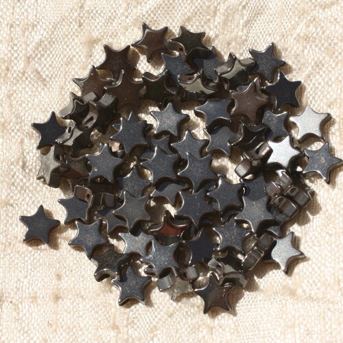 Fil 39cm 70pc environ - perles pierre hématite etoiles 6mm métal gris noir argenté